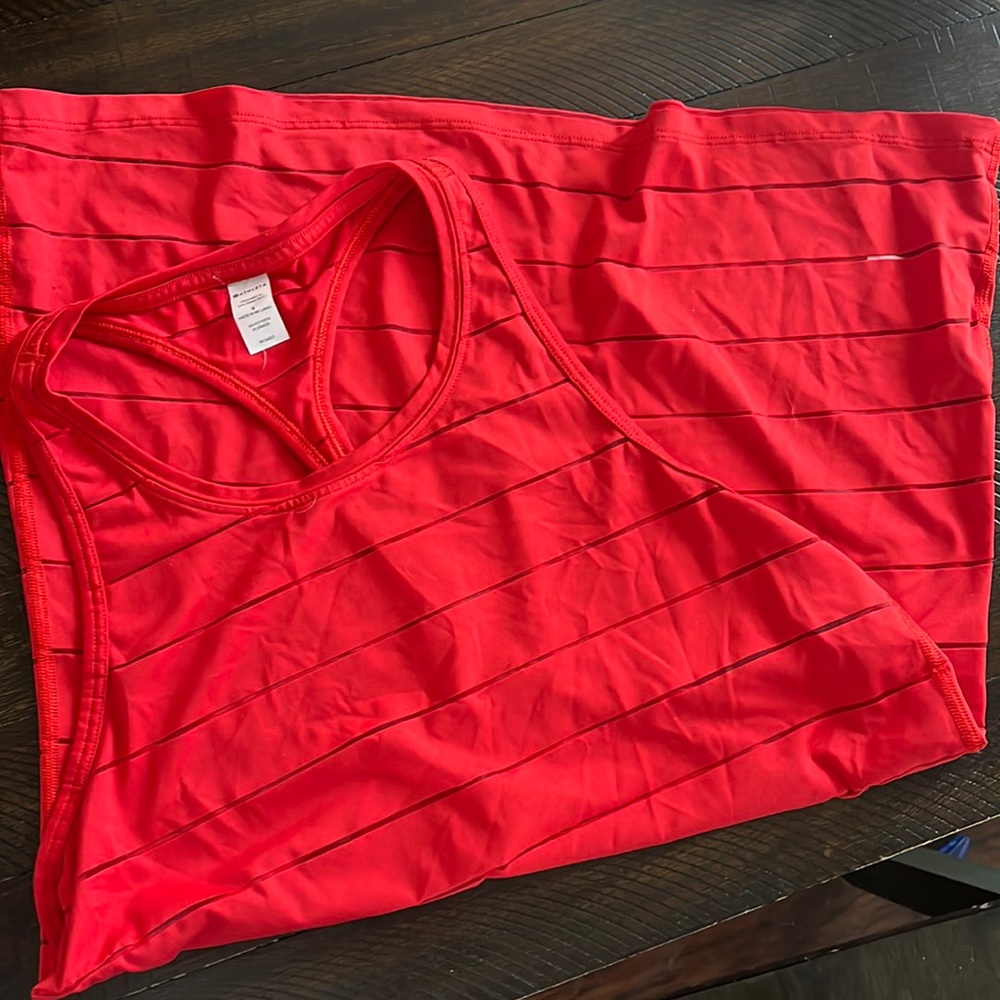Athleta size small red stripe mesh tank